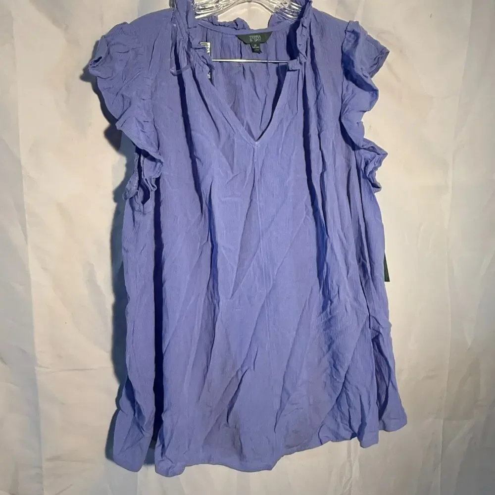 Terra & Sky Womens Plus Size V-Neck Flutter Sleeve Blouse Lavender 3X - Picture 2 of 8